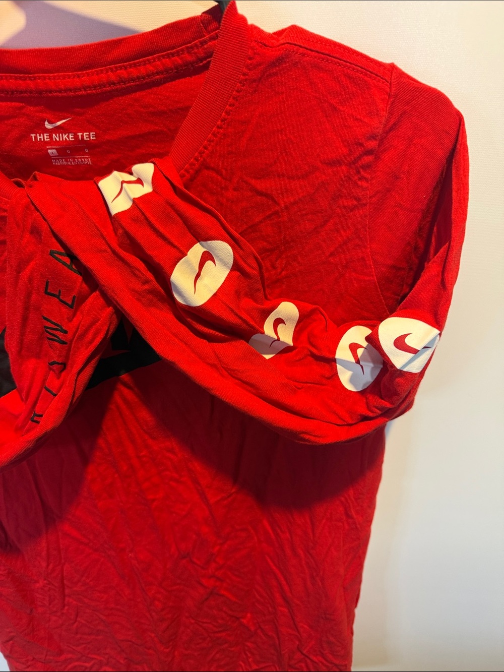 Nike Red Long-Sleeve Shirt with Black Swoosh Size: L - Picture 5 of 7